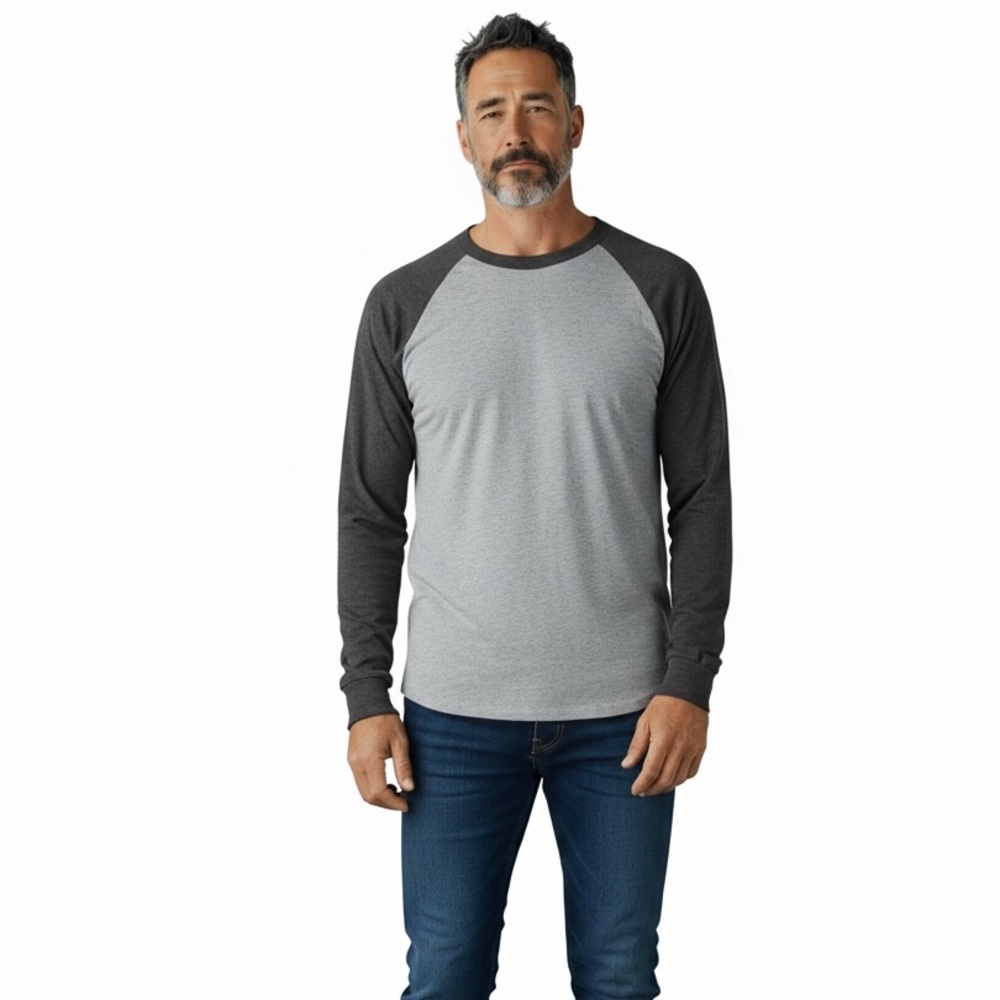 L.L. Bean Men's Raglan Gray Long Sleeve Shirt Mens Size Medium